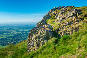 Rocky outcrop at the edge of the Malvern Hills,Worcestershire,United Kingdom.