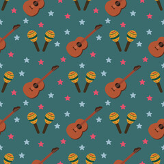 Seamless pattern about music instruments maracas and guitar