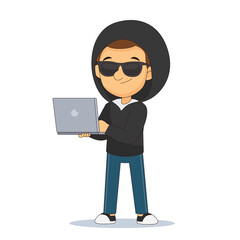 Happy hacker stealing personal data