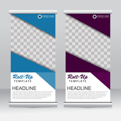 Fototapeta na wymiar Roll up banner stand template design. Vertical banner template. Universal stand for conference, seminar, exhibitions, promo banner vector background. Modern publication x-banner and flag-banner.