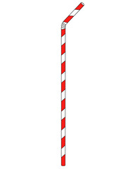 Drinking tube, flexible corrugated striped red-white - vector full color illustration. Drinking straw, plastic, flexible