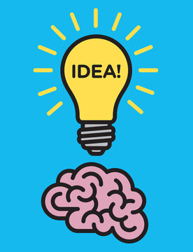 Light bulb with brain idea graphic.
Vector illustration of illuminated light bulb combined with human brain for idea or eureka concept.