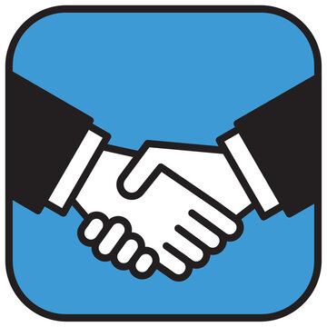 Handshake icon or logo business concept.
Vector illustration of two businessmen shaking hands in greeting or agreement.