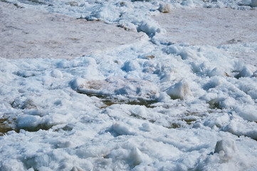 Melting of dirty ice floes during ice drift.