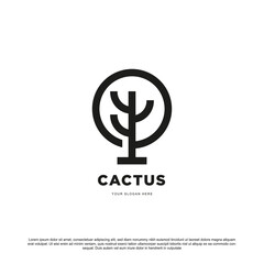 Simple minimal outline cactus logo design