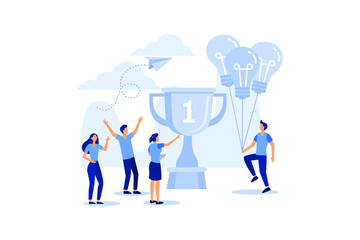 observation through a telescope standing on top of a cup, move up motivation, path to achieving a goal flat vector illustration 
