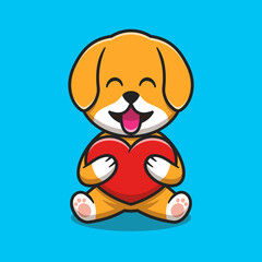 Cute dog holding love balloon cartoon icon illustration