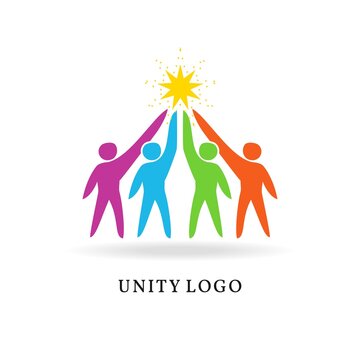 unity logo, unite, group logo, organization, work team achieve a bright goal vector logo template