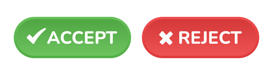 Accept and reject sign button icon vector isolated on white background.