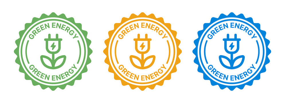 Green energy label stamp icon set. Alternative sign