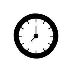 Clock Icon in black flat glyph, filled style isolated on white background