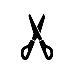 Scissors Icon in black flat glyph, filled style isolated on white background