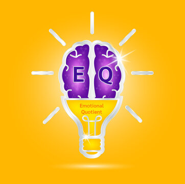 EQ, IQ Emotional intelligence. Heart and brain on balanced scale symbol. Intelligence Quotient and Emotional Quotient of a child. Design logo products in the form of the light bulb. Vector EPS10.
