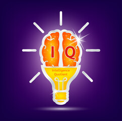 IQ Emotional intelligence. Heart and brain on balanced scale symbol. Intelligence Quotient and Emotional Quotient of a child. Design logo products in the form of the light bulb. Vector EPS10.
