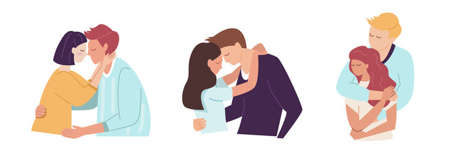 Set of Couple in love, cartoon vector illustration for valentine's day concept.	