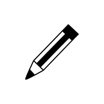 Pencil Icon in black flat glyph, filled style isolated on white background