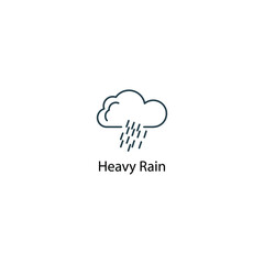 Heavy rain icon thin line stock illustration. Weather forecast line icon, isolated on white background, weather stroked symbol. 