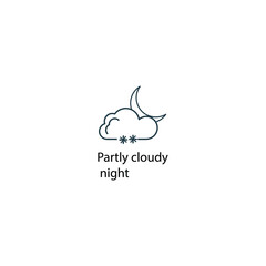 Naklejka premium Partly cloudly night icon thin line stock illustration. Weather forecast line icon, isolated on white background, weather stroked symbol. 