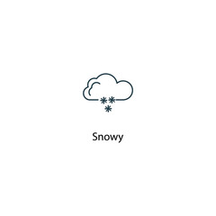 Snowy icon thin line stock illustration. Weather forecast line icon, isolated on white background, weather stroked symbol. 