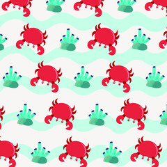 cute sea animal with crab pattern vector design background