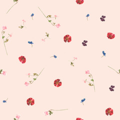 Seamless pattern swatch with floral confetti. Great for fabric, textile, wallpaper and wrapping.