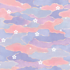 Seamless pattern swatch with pink cloud and sakura blossom. Great for fabric, textile, wallpaper and wrapping.