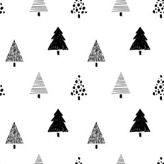 Seamless pattern swatch with monotone tree illustration. Great for fabric, textile, wallpaper and wrapping.