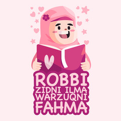 Kids girl children read book Quran wearing veil hijab Islam smile wearing veil hijab pink color