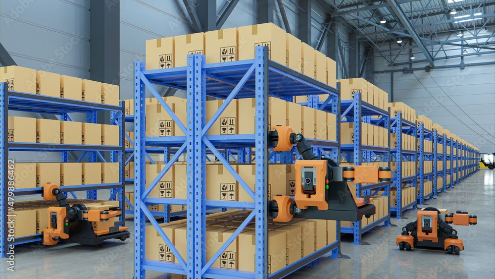 Aufkleber automated warehouse agv robots with delivering.