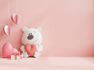 Valentine's day in children's room on pink wall background.