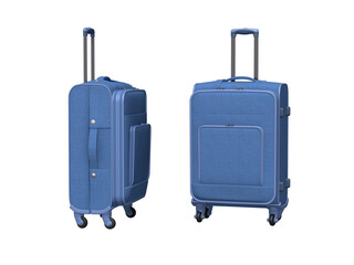 3D image of a blue travel suitcase in two angles. Isolate on white background