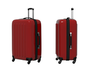 3d image of a burgundy travel suitcase in two angles. Isolate on white background