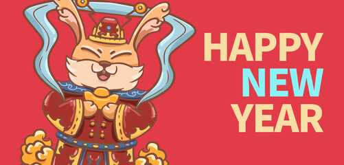 Hand drawn cartoon illustration design of the Chinese Lunar New Year of the rabbit


