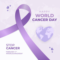 Happy World Cancer Day illustration stop cancer campaign on purple color background. World Cancer Day February 4th flat design