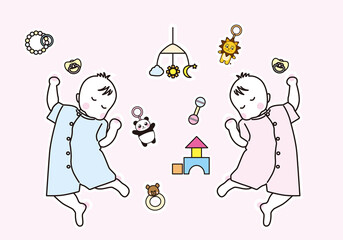 赤ちゃんのイラスト　カラフル　白縁　かわいい　白フチ、baby-