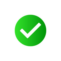 Green check mark icon in a circle. Tick symbol in green color with gradient