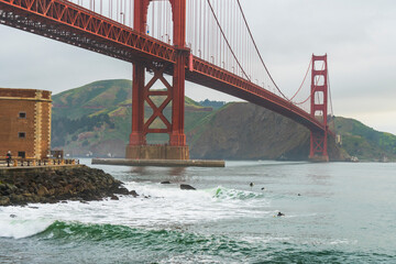 Fototapeta na wymiar The Golden Gate bridge, seen at sunrise, San Francisco, California.