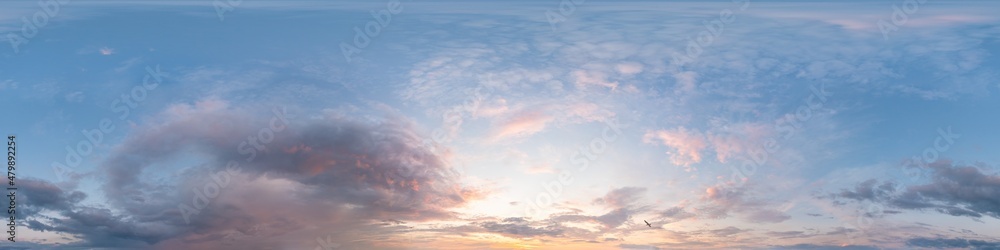 Wall mural dark blue sunset sky panorama with cirrus clouds. seamless hdr pano in spherical equirectangular for