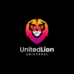 Vector Logo Illustration United Lion Gradient Colorful Style.