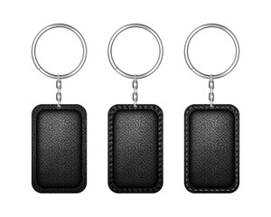 Leather restangle keychain, holder trinket for key with metal ring.