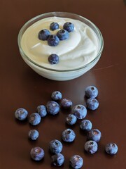 blueberries yougurt in a bowl isolateted healthy food
