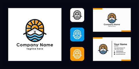 mountain sun logo in modern line style