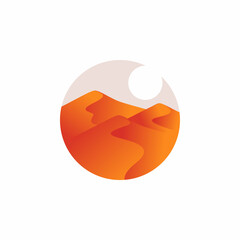 Desert logo design template.Mountain hill with sunshine illustration 
