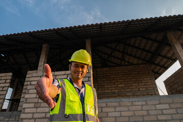 Engineer man working on construction site new house building