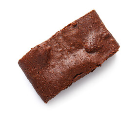 Piece of tasty chocolate brownie isolated on white background