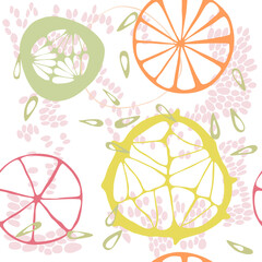 Seamless background with citrus and exotic plants. Vector