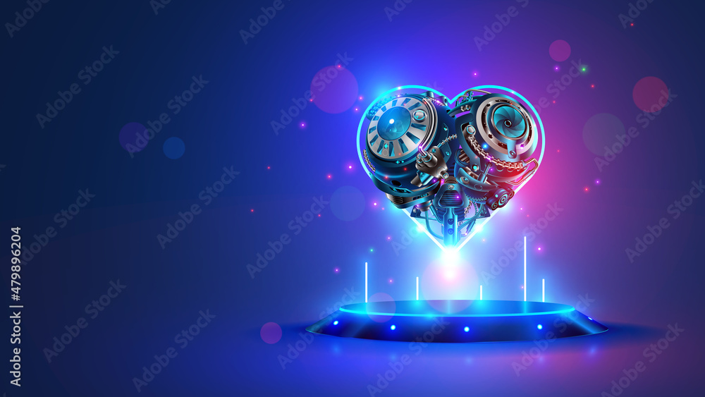 Aufkleber love heart in technology style. tech computer mechanism in heart shapes over podium. valentines day 