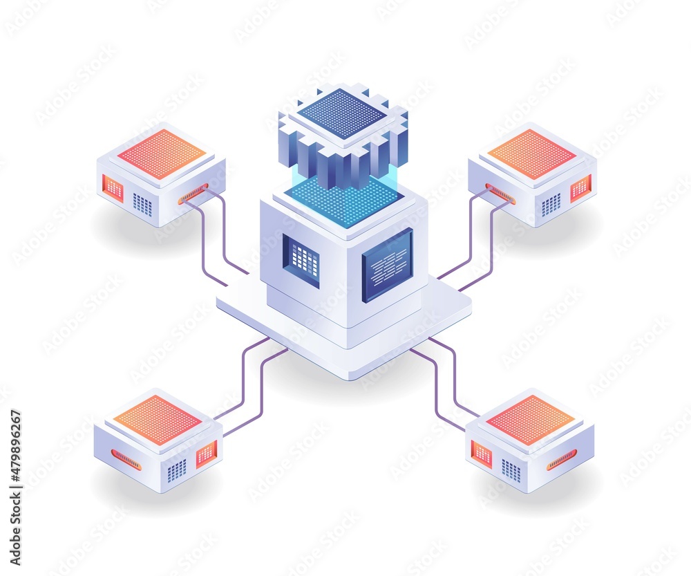 Aufkleber server chip network in isometric illustration