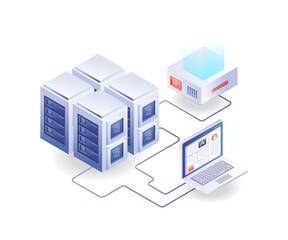Obraz premium Server computer garden network isometric illustration