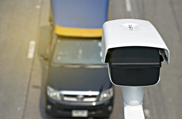 Speed camera car in Thailand.Concept for surveillance on highway,street and tool of police,control drive.